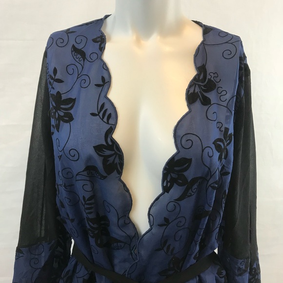 2/$40 Navy and Black Chiffon Floral Robe - Picture 3 of 9